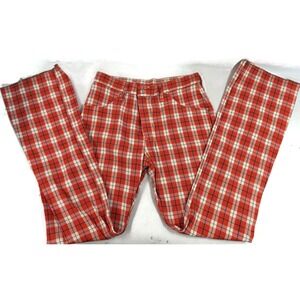 Vintage‎ Prior Westerns Jeans Womens 29 Orange Plaid Bell Bottom Western 70s